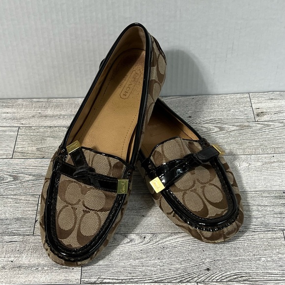 Coach FRIDA Slip on Loafers 8.5 Signature Monogram Logo Brown - Picture 1 of 14